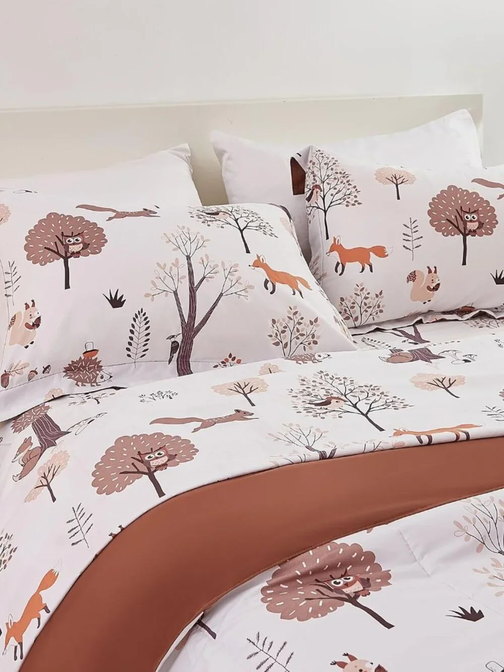 Kids Woodland Comforter Set for Boys Girls Twin Size, Cute Quilted Forest Animal